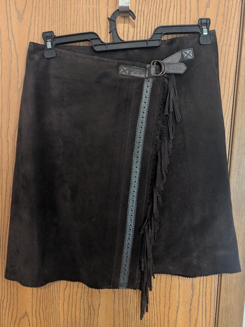 VTG Suede Fringe Buckle Wrap Skirt Brown Cowgirl Chic‎ Carlisle-Women's 8